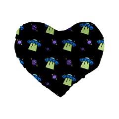 Illustration Cosmos Cosmo Rocket Spaceship -ufo Standard 16  Premium Flano Heart Shape Cushions by danenraven