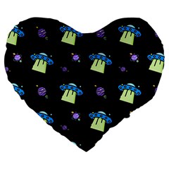 Illustration Cosmos Cosmo Rocket Spaceship -ufo Large 19  Premium Flano Heart Shape Cushions by danenraven