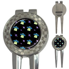 Illustration Cosmos Cosmo Rocket Spaceship Ufo 3-in-1 Golf Divots by danenraven