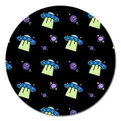 Illustration Cosmos Cosmo Rocket Spaceship Ufo Magnet 5  (round) by danenraven