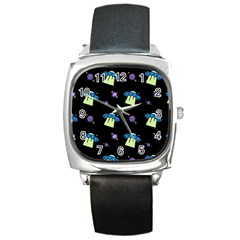 Illustration Cosmos Cosmo Rocket Spaceship Ufo Square Metal Watch by danenraven