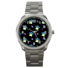 Illustration Cosmos Cosmo Rocket Spaceship Ufo Sport Metal Watch