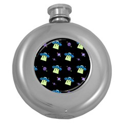 Illustration Cosmos Cosmo Rocket Spaceship Ufo Round Hip Flask (5 Oz) by danenraven