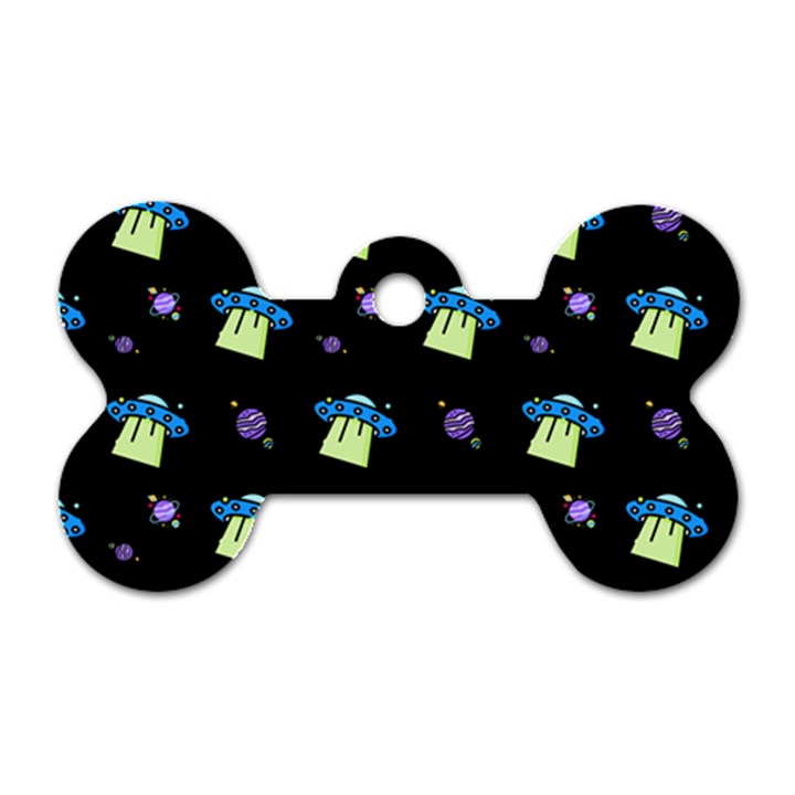 Illustration Cosmos Cosmo Rocket Spaceship Ufo Dog Tag Bone (One Side)