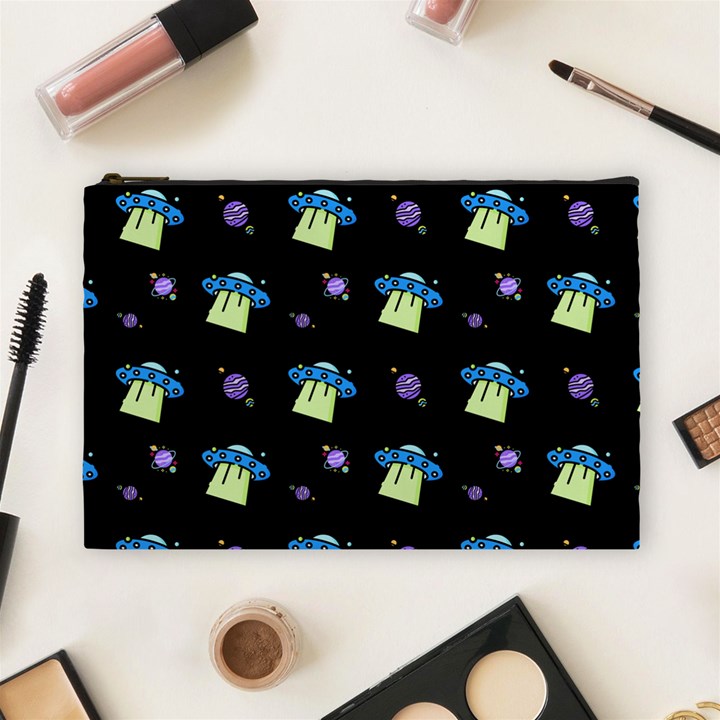 Illustration Cosmos Cosmo Rocket Spaceship Ufo Cosmetic Bag (Large)