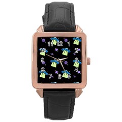 Illustration Cosmos Cosmo Rocket Spaceship Ufo Rose Gold Leather Watch  by danenraven