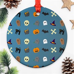 Halloween Cat Pumpkin Pattern Bat Horror Ornament (round) by danenraven