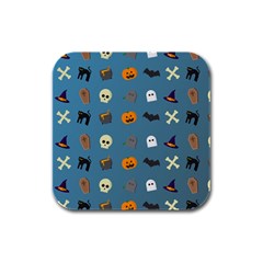 Halloween Cat Pumpkin Pattern Bat Horror Rubber Square Coaster (4 Pack) by danenraven