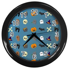 Halloween Cat Pumpkin Pattern Bat Horror Wall Clock (black)