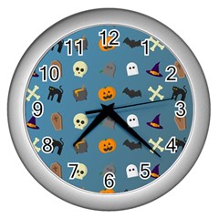 Halloween Cat Pumpkin Pattern Bat Horror Wall Clock (silver)