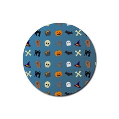 Halloween Cat Pumpkin Pattern Bat Horror Rubber Coaster (round) by danenraven