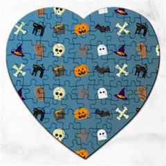 Halloween Cat Pumpkin Pattern Bat Horror Jigsaw Puzzle (heart)