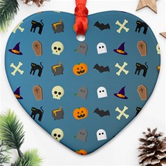 Halloween Cat Pumpkin Pattern Bat Horror Heart Ornament (two Sides) by danenraven