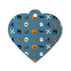 Halloween Cat Pumpkin Pattern Bat Horror Dog Tag Heart (one Side) by danenraven