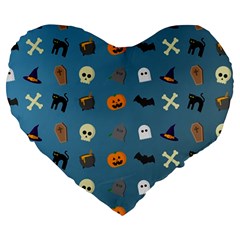 Halloween Cat Pumpkin Pattern Bat Horror Large 19  Premium Heart Shape Cushions by danenraven