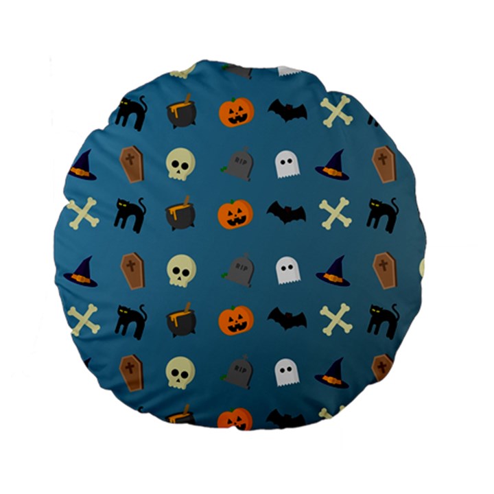 Halloween Cat Pumpkin Pattern Bat Horror Standard 15  Premium Flano Round Cushions