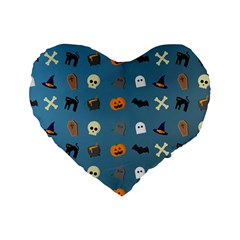 Halloween Cat Pumpkin Pattern Bat Horror Standard 16  Premium Flano Heart Shape Cushions by danenraven