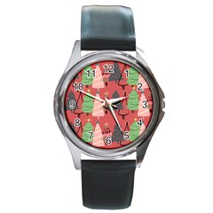 Christmas Tree Icon Round Metal Watch