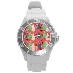 Christmas Tree Icon Round Plastic Sport Watch (l) by danenraven