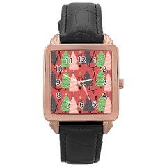 Christmas Tree Icon Rose Gold Leather Watch  by danenraven