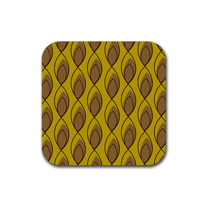 Yellow Brown Minimalist Leaves  Rubber Coaster (Square)