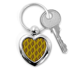 Yellow Brown Minimalist Leaves  Key Chain (heart) by ConteMonfrey