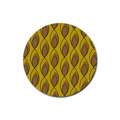 Yellow Brown Minimalist Leaves  Rubber Coaster (round) by ConteMonfrey