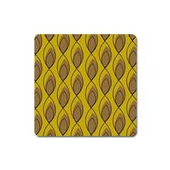 Yellow Brown Minimalist Leaves  Square Magnet