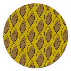 Yellow Brown Minimalist Leaves  Magnet 5  (round) by ConteMonfrey