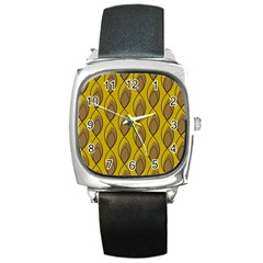 Yellow Brown Minimalist Leaves  Square Metal Watch by ConteMonfrey