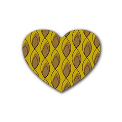 Yellow Brown Minimalist Leaves  Rubber Coaster (heart) by ConteMonfrey