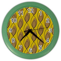 Yellow Brown Minimalist Leaves  Color Wall Clock by ConteMonfrey