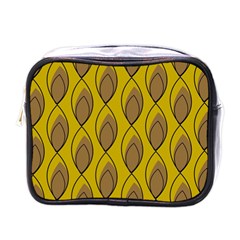 Yellow Brown Minimalist Leaves  Mini Toiletries Bag (one Side) by ConteMonfrey