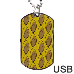 Yellow Brown Minimalist Leaves  Dog Tag Usb Flash (one Side) by ConteMonfrey