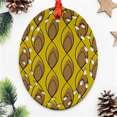 Yellow Brown Minimalist Leaves  Oval Filigree Ornament (two Sides)