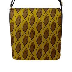 Yellow Brown Minimalist Leaves  Flap Closure Messenger Bag (l) by ConteMonfrey