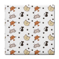 Cute Cat Kitten Animal Design Pattern Tile Coaster by danenraven