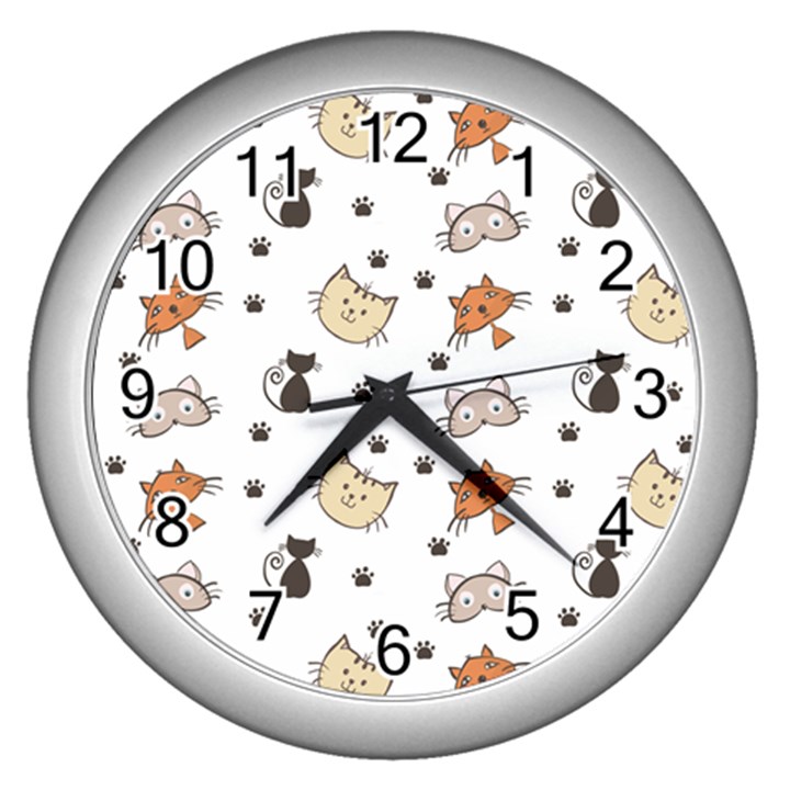 Cute Cat Kitten Animal Design Pattern Wall Clock (Silver)