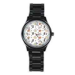 Cute Cat Kitten Animal Design Pattern Stainless Steel Round Watch by danenraven