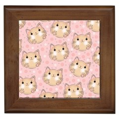 Cat Pattern Pink Background Framed Tile by danenraven