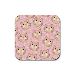 Cat Pattern Pink Background Rubber Coaster (Square)