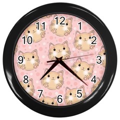 Cat Pattern Pink Background Wall Clock (black) by danenraven