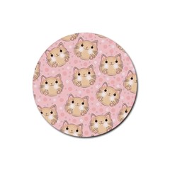 Cat Pattern Pink Background Rubber Round Coaster (4 pack)