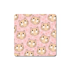 Cat Pattern Pink Background Square Magnet