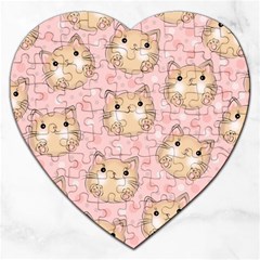 Cat Pattern Pink Background Jigsaw Puzzle (heart)