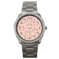 Cat Pattern Pink Background Sport Metal Watch