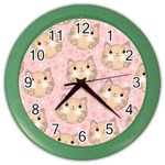 Cat Pattern Pink Background Color Wall Clock Front