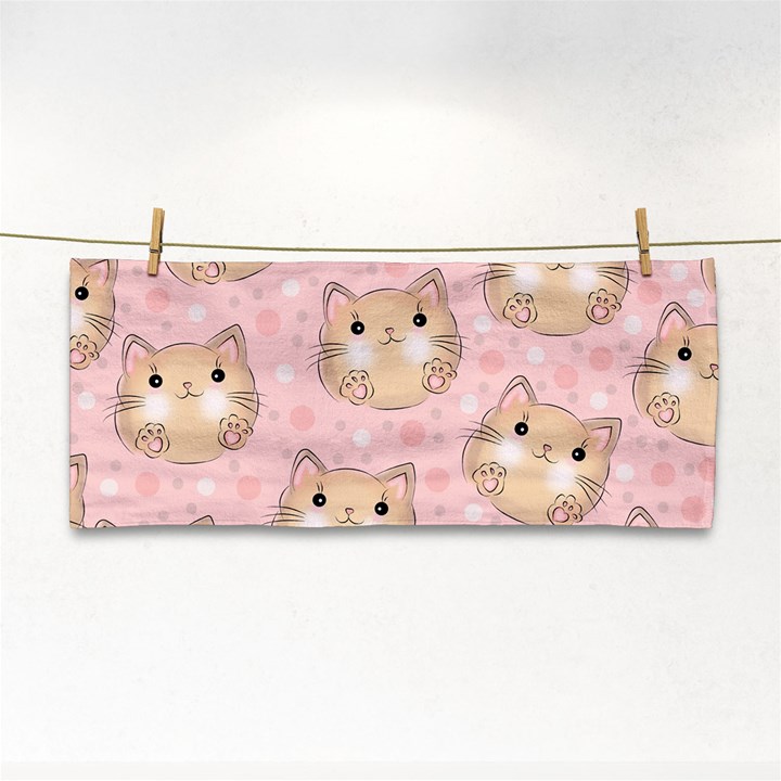 Cat Pattern Pink Background Hand Towel