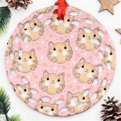 Cat Pattern Pink Background Round Filigree Ornament (Two Sides)