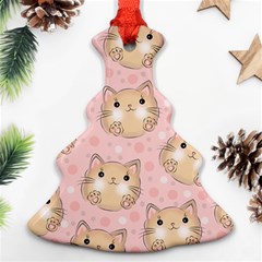 Cat Pattern Pink Background Christmas Tree Ornament (Two Sides)